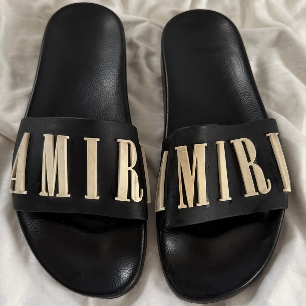 AMIRI Black and Cream Slide Sandals